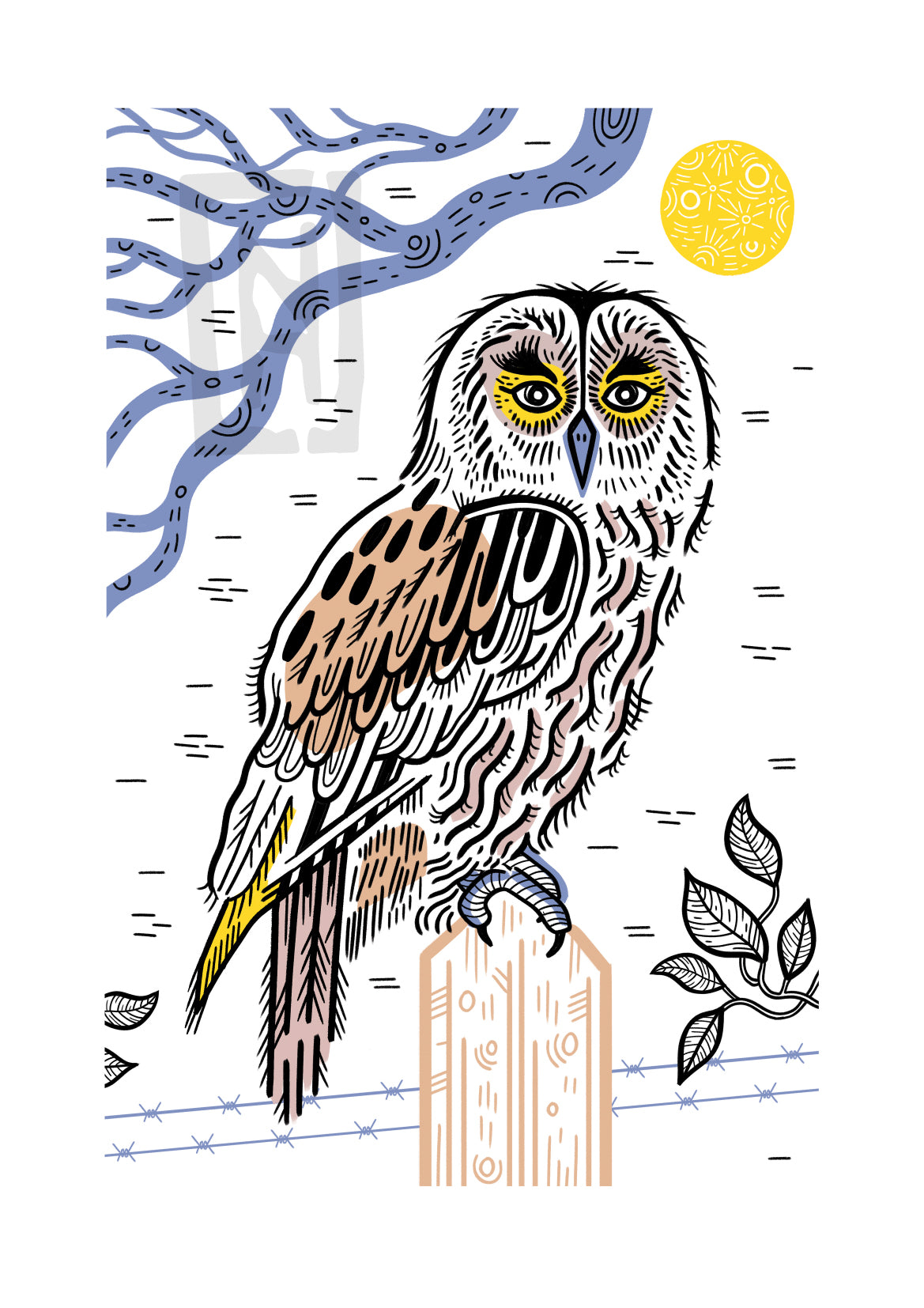 Owl on a fence print