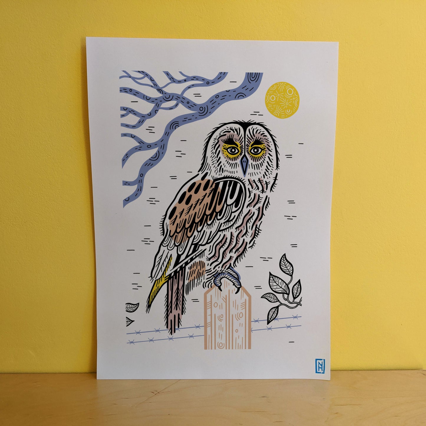 Owl on a fence print