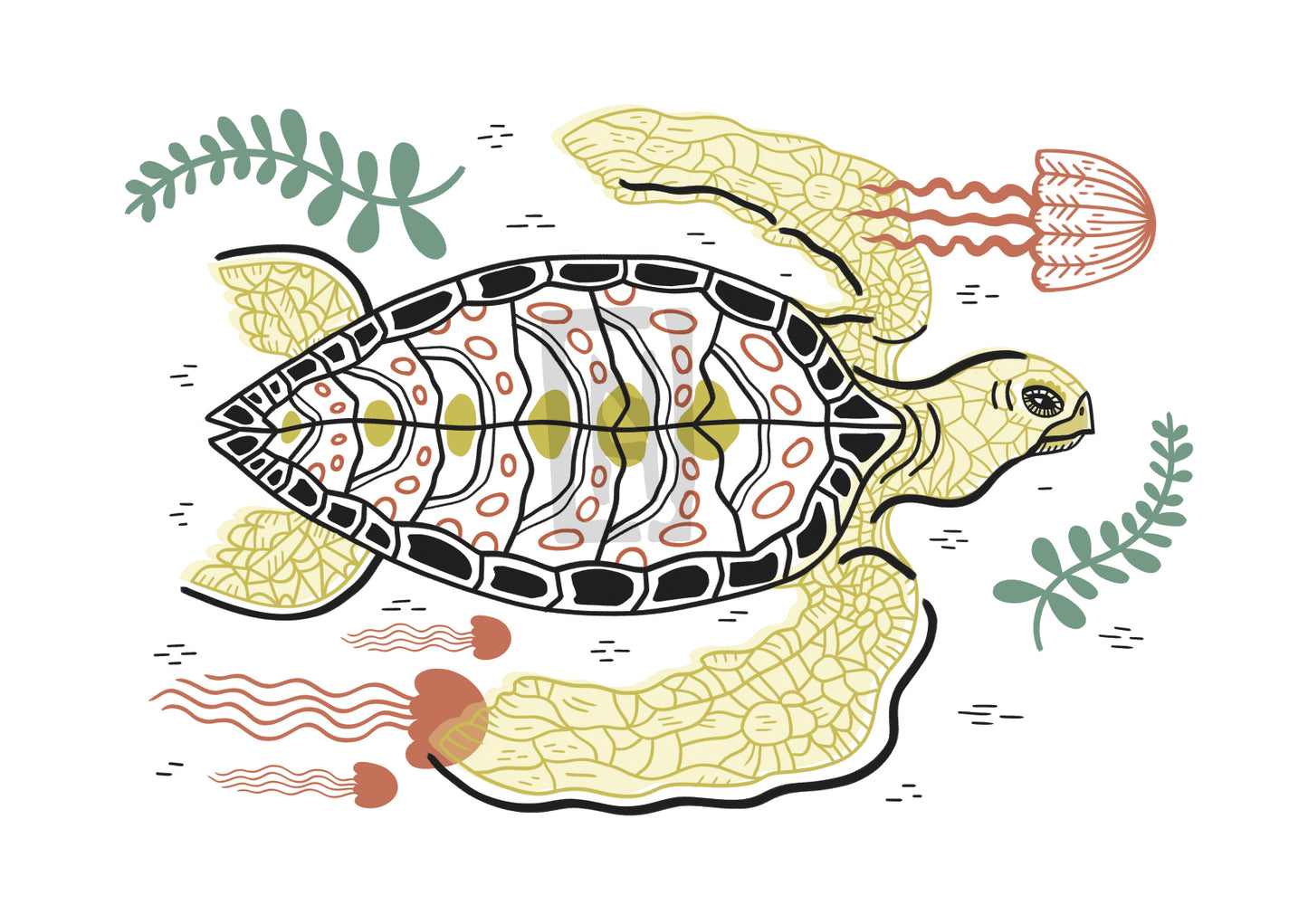Turtle swimming print